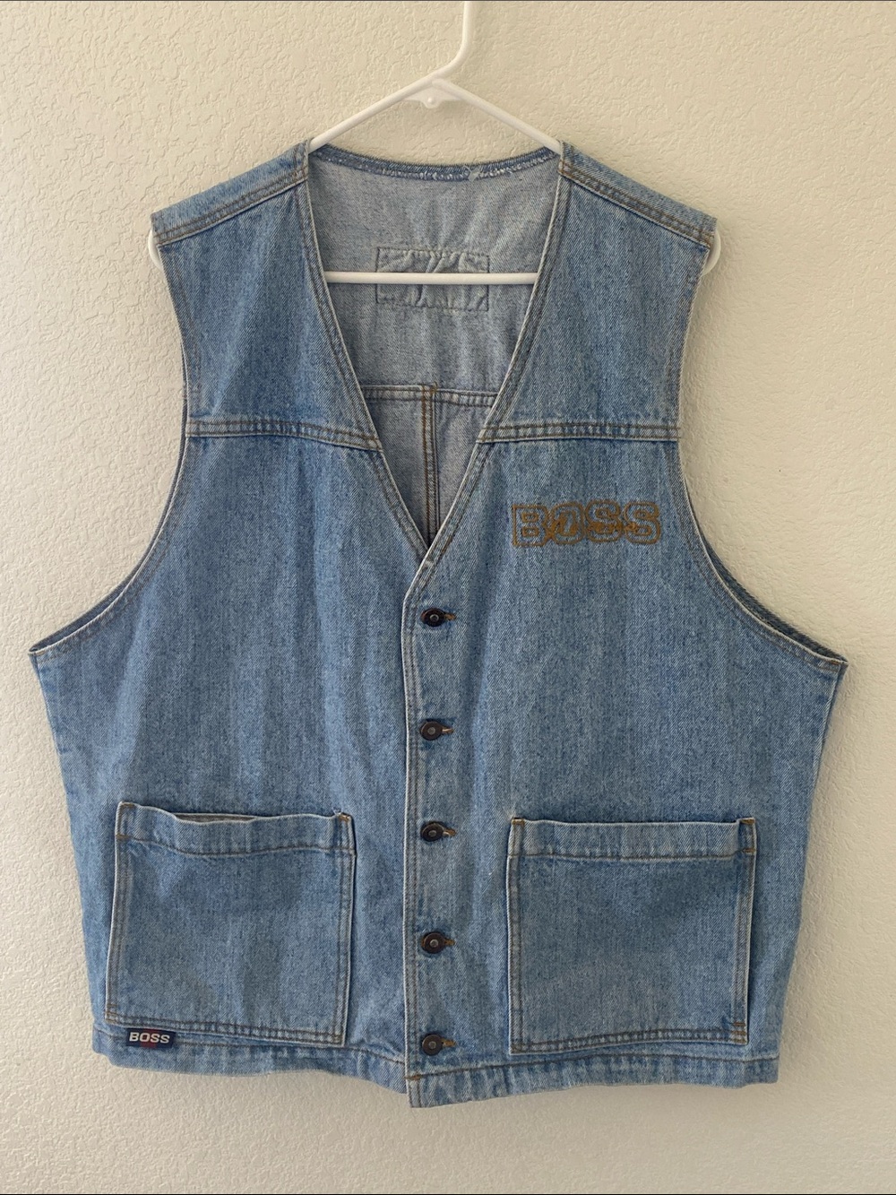 BOSS Jeans Vintage 90s Denim Vest with Embroidered Front Logo Size XL